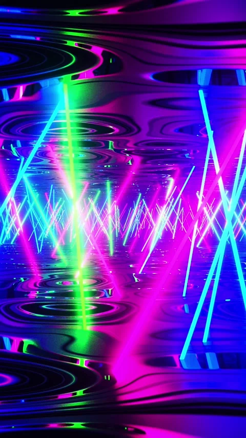 Flying down a corridor with multicolored fluorescent lights. Vertical loope.. Stock Footage 226369208