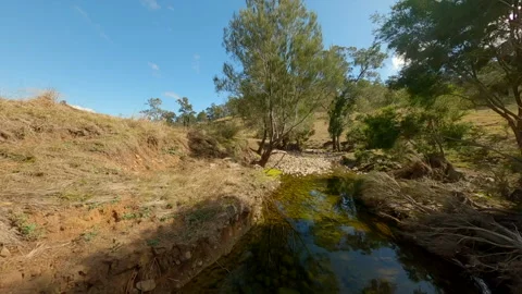 Flying down a flowing creek bed. Stock Footage 205550617