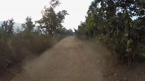 Flying down a Indian dirt road Stock Footage 65793503