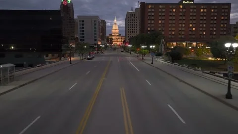 Flying down Michigan Ave Lansing Michigan Sunset Stock Footage 213511812