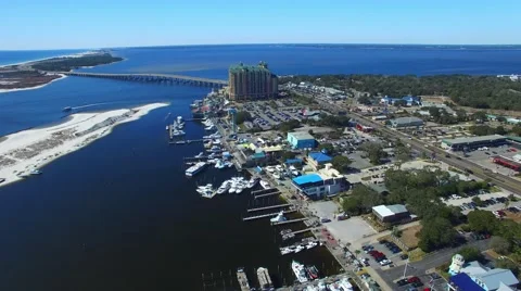 Flying down over Destin skyline, Florida Stock Footage 68974692