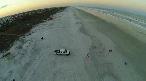 Flying down St. Augustine beach at sunset [Aerial] Stock Footage 36496052