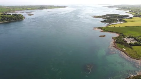 Flying down Strangford Lough in County Down, Northern Ireland Stock Footage 242926825