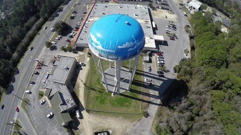 Flying down a water tower. Stock Footage 90562894