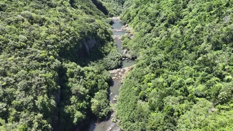 Flying downstream the Tamarind Falls, aka Seven Cascades Stock Footage 275144875