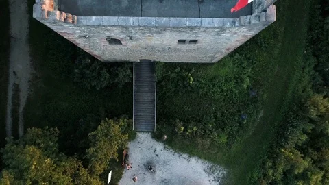 Flying downwards on a ruin camera facing down Stock Footage 90487324