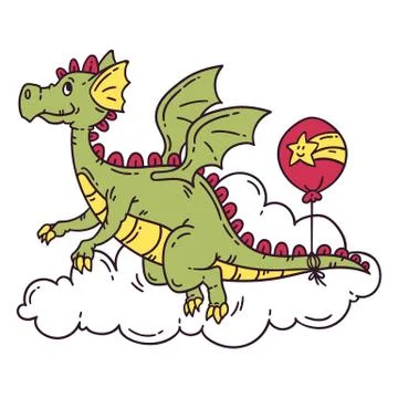 Flying dragon with balloon. Stock Illustration