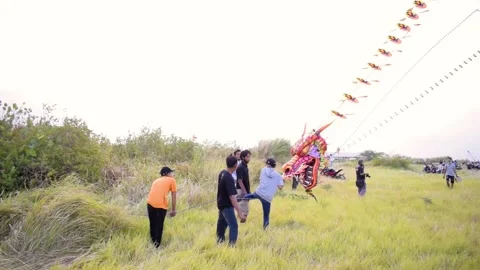Flying a Dragon Snake Kite Stock Footage 162231409