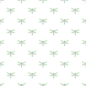 Flying dragonflies repeating seamless pattern on white background Stock Illustration
