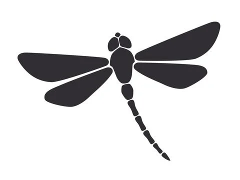 Flying Dragonfly silhouette. Simple template with insects Stock Illustration