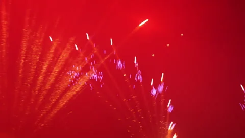 Flying Dragons Six Powered Paragliders with Pyrotechnics Stock Footage 344794722