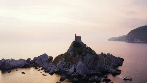 Flying drone 4K video around Sveta Nedjelja Island with magestic small church on 動画素材 337430736
