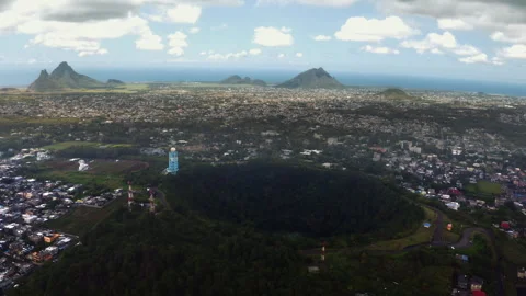 Flying drone 4K video over Trou aux Cerfs dormant volcano crater covered exotic Stock-Footage 258676993