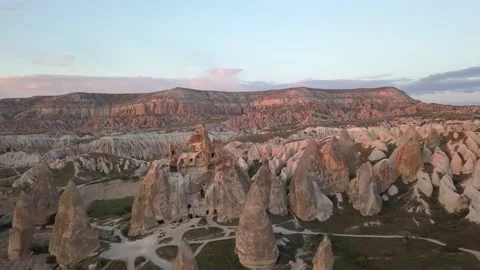 Flying on the Drone above the Fairy Chimneys in Cappadocia, Goreme Stock Footage