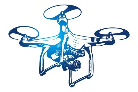 Flying drone with camera Vector illustration - Hand drawn Stock Illustration