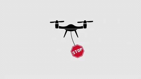 Flying drone carrying stop sign animation Видео 339609779