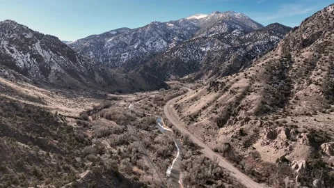 Flying drone down beautiful rocky mountain landscape Stock Footage 229807481