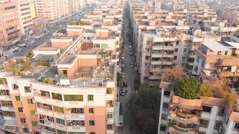 Flying drone. In the frame there are a lot of similar houses. Stock Footage 102266037