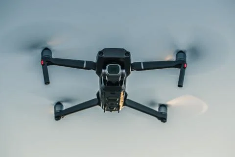 Flying drone like Mavic 2 Pro. Stock Photos