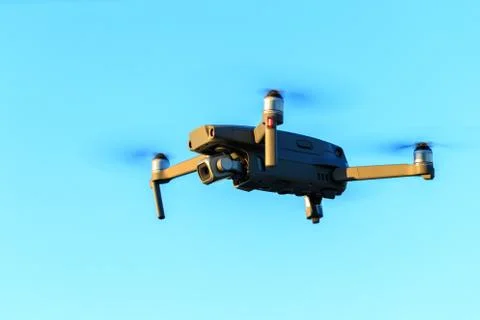 Flying drone like Mavic 2 Pro. Stock Photos