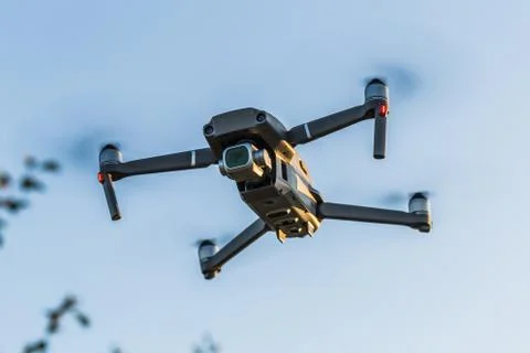 Flying drone like Mavic 2 Pro. Stock Photos