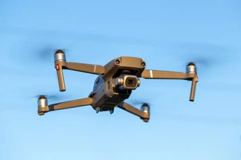 Flying drone like Mavic 2 Pro. Stock Photos