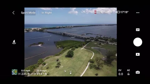 Flying with a drone metrics on display 스톡 동영상 180504658