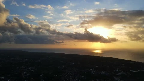 Flying Drone Of Ocean Waves Crushing On Beach Landscape on The Sunset on Bali Vídeos de archivo 133629876
