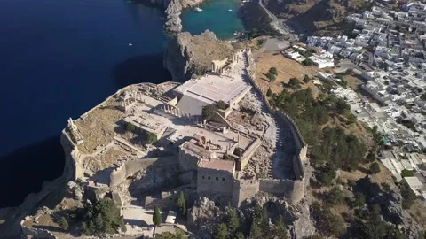 Flying by drone over the acropolis in Greece with a view of the sea Stock Footage 158515108