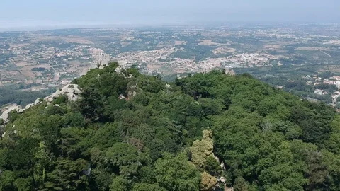 Flying with Drone over Castle of the Moors in Sintra and Portugal Video stock 105524767