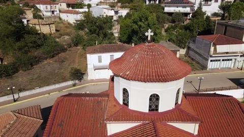 Flying a drone over the church Video stock 243371745