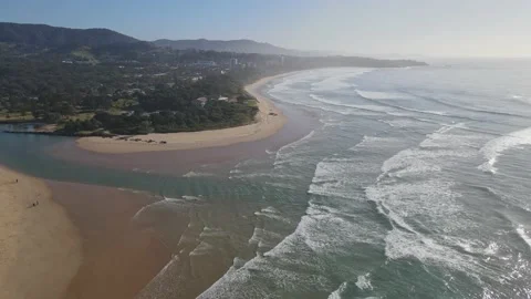 Flying with a drone over Coffs Harbour beach, NSW Australia Video stock 201009322