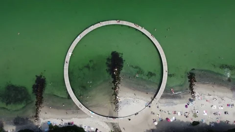Flying with Drone over Den uendelige bro (bridge) in Aarhus and Denmark Stock Footage 162309584
