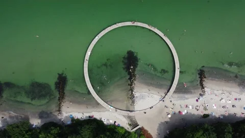 Flying with Drone over Den uendelige bro (bridge) in Aarhus and Denmark Stock Footage 162309616