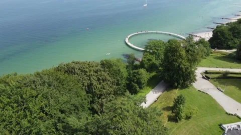 Flying with Drone over Den uendelige bro (bridge) in Aarhus and Denmark Stock Footage 162309929