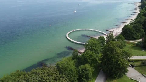 Flying with Drone over Den uendelige bro (bridge) in Aarhus and Denmark Stock Footage 162310755