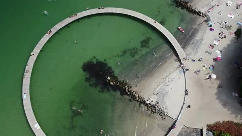Flying with Drone over Den uendelige bro (bridge) in Aarhus and Denmark Stock Footage 162310820