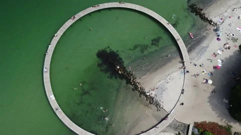 Flying with Drone over Den uendelige bro (bridge) in Aarhus and Denmark Stock Footage 162310852
