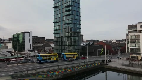 "Flying by drone over Dublin Docklands district" Stock Footage 152173441