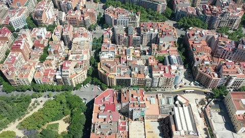 Flying with Drone over Eixample - Expansion District of City Barcelona in Spain 스톡 동영상 110911007
