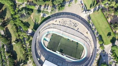 Flying with Drone over Labyrinth Park of Horta in City Barcelona Stock Footage 110864644