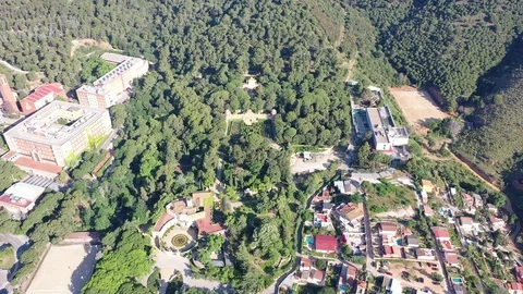 Flying with Drone over Labyrinth Park of Horta in City Barcelona Stock Footage 110901531