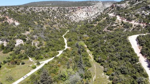 Flying on drone over the mountains of Cyprus near the sea. Avakas Reserve Video stock 110857217