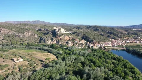 Flying with Drone over Nature with River in Catalonia | 4k Stock Footage 110805363