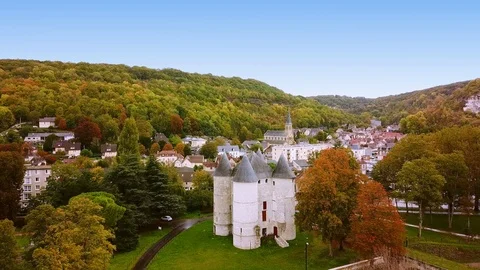 Flying drone over old castle, France Stock Footage 125912531