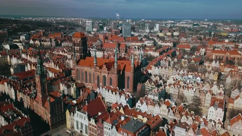 Flying a drone over the old town of Gdansk Stock Footage 158515491