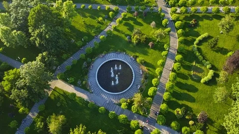 Flying Drone over Park. Central city park, Slatina, Romania. 4k Stock Footage 112524178
