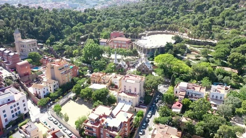 Flying Drone over Park Güell in City Barcelona | 4k Stock Footage 110921950