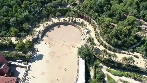 Flying Drone over Park Güell in City Barcelona | 4k Stock Footage 110922448