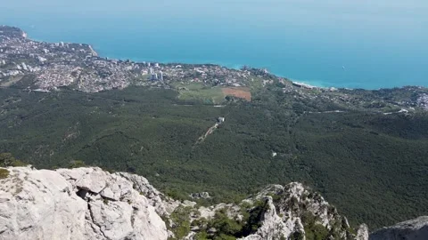 Flying on a drone over the rocks of Ai Petri Stock Footage 256755540